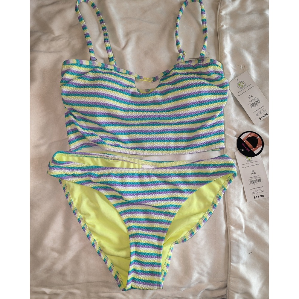 No Boundaries Womens Striped Seersucker Bikini Set Small Top Medium Bottom NWT